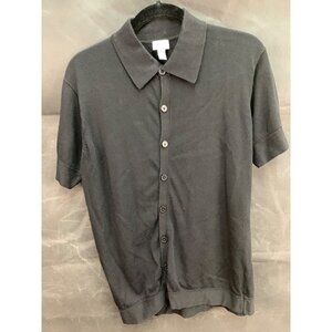 Armani Collezioni Black Short Sleeve Button-Up Polo Shirt - 58% Cotton & 42% Ray